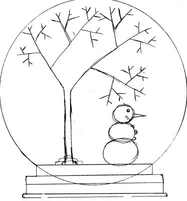 Schneekugel mit Schneemann und mathematischem Baum. Eventuell animierter Schnee