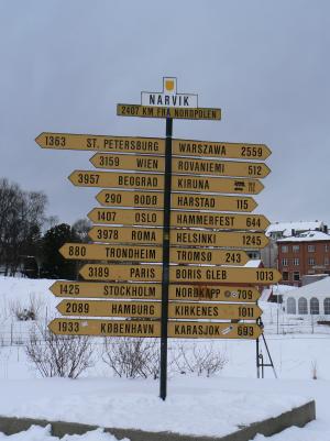 Entfernungstafel in Narvik
