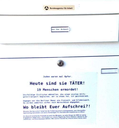 Anschlag am Briefkasten der BA Plauen 07.06.2010 