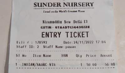 Eintrittsticket für die Sunder Nursery (Indian/SAARC)