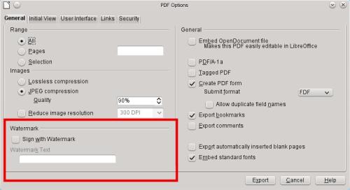 PDF export - new watermark section