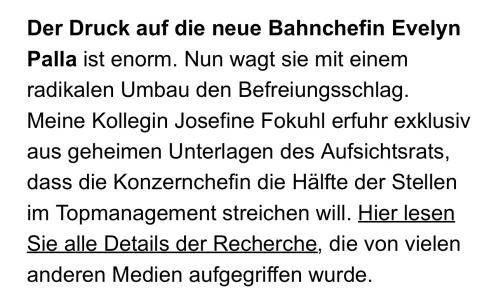 Das Handelsblatt ist stolz darauf, dass ihre Reporterin als einzige Zugang zu geheimen Unterlagen hatte Das Handelsblatt ist stolz darauf, dass ihre Reporterin als einzige Zugang zu geheimen Unterlagen hatte
