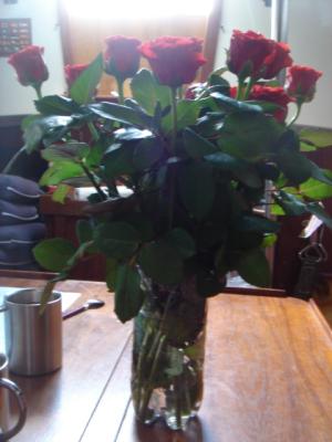 red roses and coffee