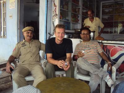 having a chai in a temple way to Jammu, with friends