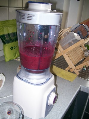 Dunkelroter Smoothie im Mixer