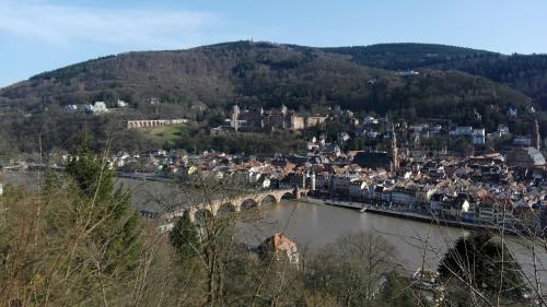 Blick vom Philosophenweg auf die alte Brücke in Heidelberg