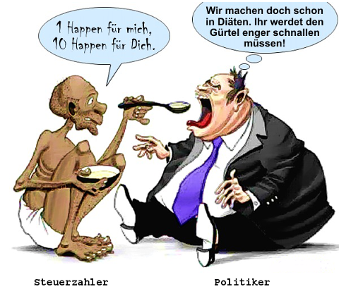 Karikatur zu den regelmäßigen Diätenerhöhungen unserer Politiker