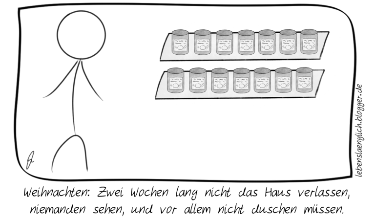 Weihnachten: Zwei Wochen lang nicht das Haus verlassen, niemanden sehen, und vor allem nicht duschen m&uuml;ssen.