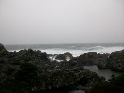 Kueste in Ucluelet (Ukee genannt), vor einem liegt der weite und stuermische Pazifik