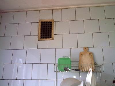 sieht man vielleicht nicht so gut, aber das ist die zweifarbige K&uuml;che. Unten wo geputzt ist, und oben wo nicht geputzt ist :D