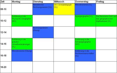 Mein Stundenplan fürs 1.Semester.
<br />
(Freitag die VL lass ich aber weg und Mittwochs kommt noch ein Tutorium dazu)