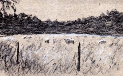 Kohle verwaschen, weißer Stift