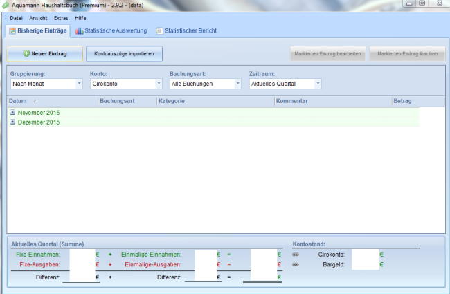 Aquamarine_Haushaltsbuch_Hauptfenster