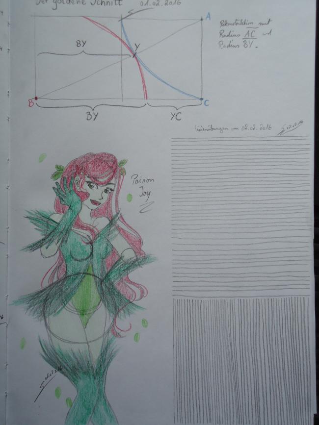 Goldener Schnitt, Linienübungen und Skizze von Poison Ivy Goldener Schnitt, Linienübungen und Skizze von Poison Ivy