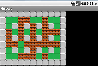 Das hier ist das Spielfeld der Gruppe Bomberman nun auf Android.
