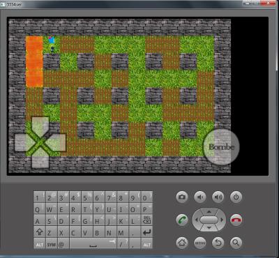 Das aktuelle Spielfeld des Bombermanspieles, wo eine Bombe explodiert.