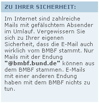 Sccreencapture von der BMBF Site  